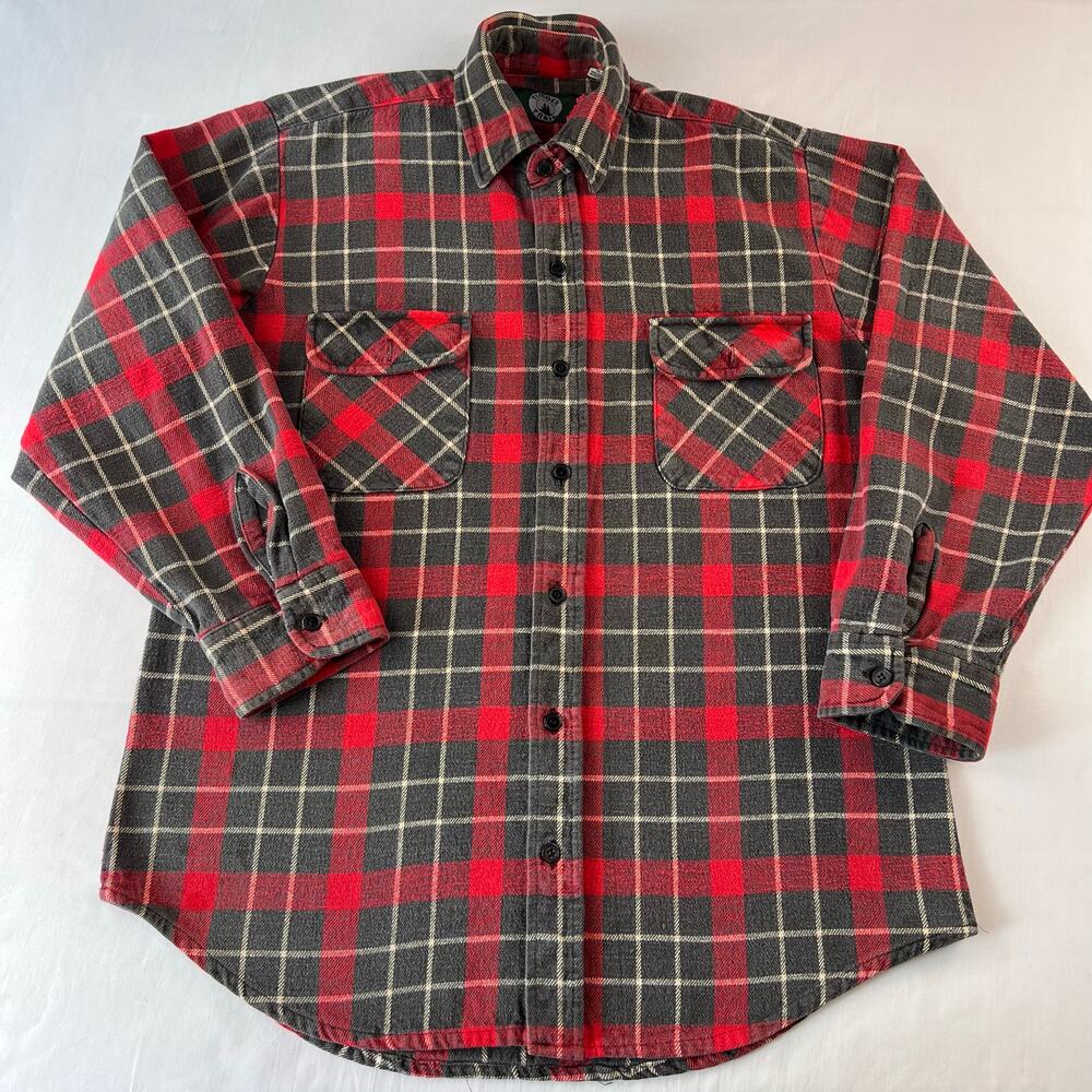 Timber Trail Vintage Heavyweight Plaid Flannel Shirt men's size Medium red gray